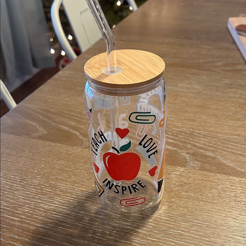 3 for $20 bundle! Glass Tumbler with Bamboo Lid and Straw Teacher Gift